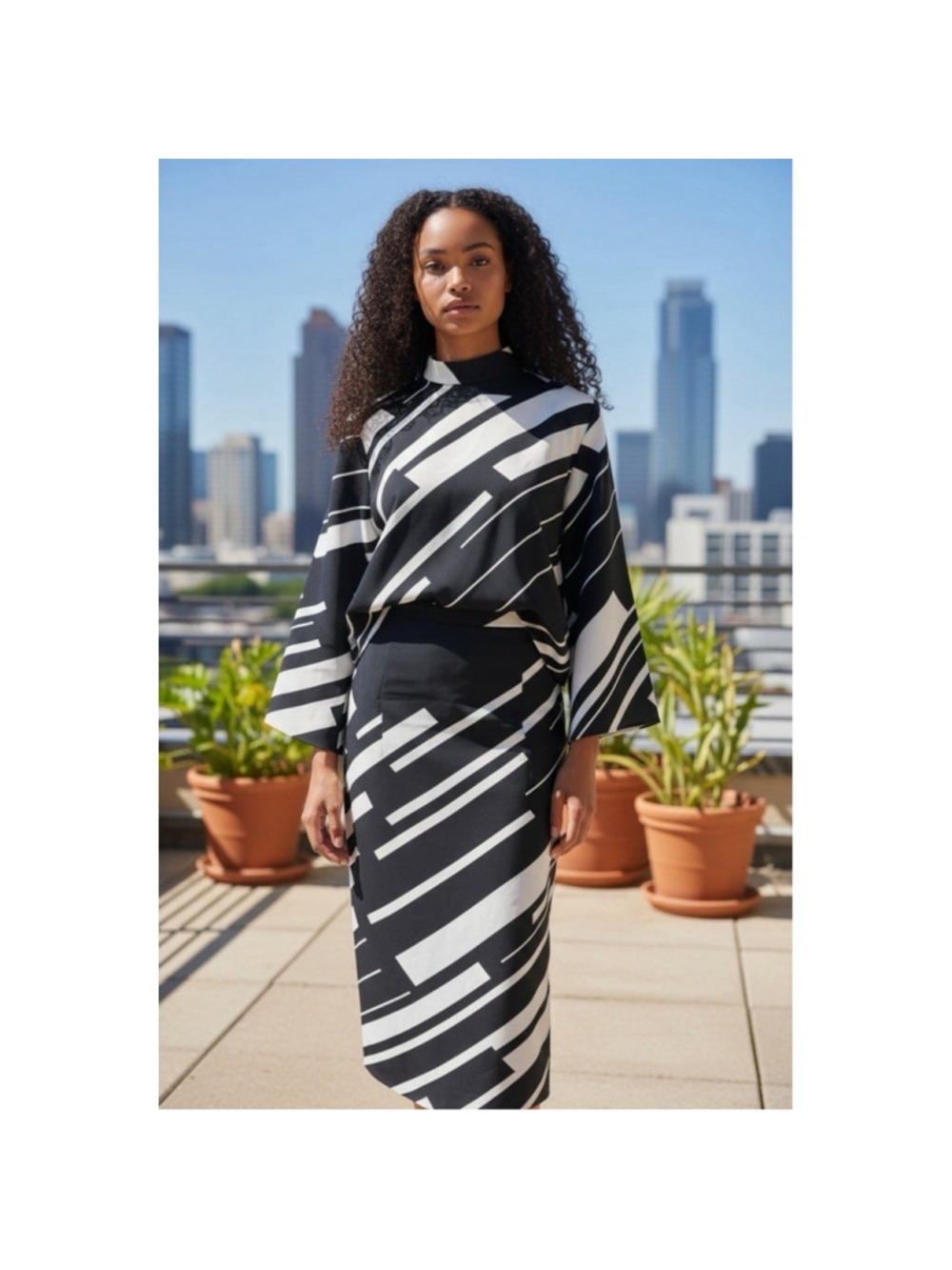 Zara Geometric Print Top and Skirt Set NWT Large - Picture 1 of 11